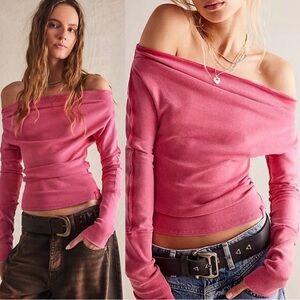 We the Free Off-Shoulder Long-Sleeve Red Gigi top size XS